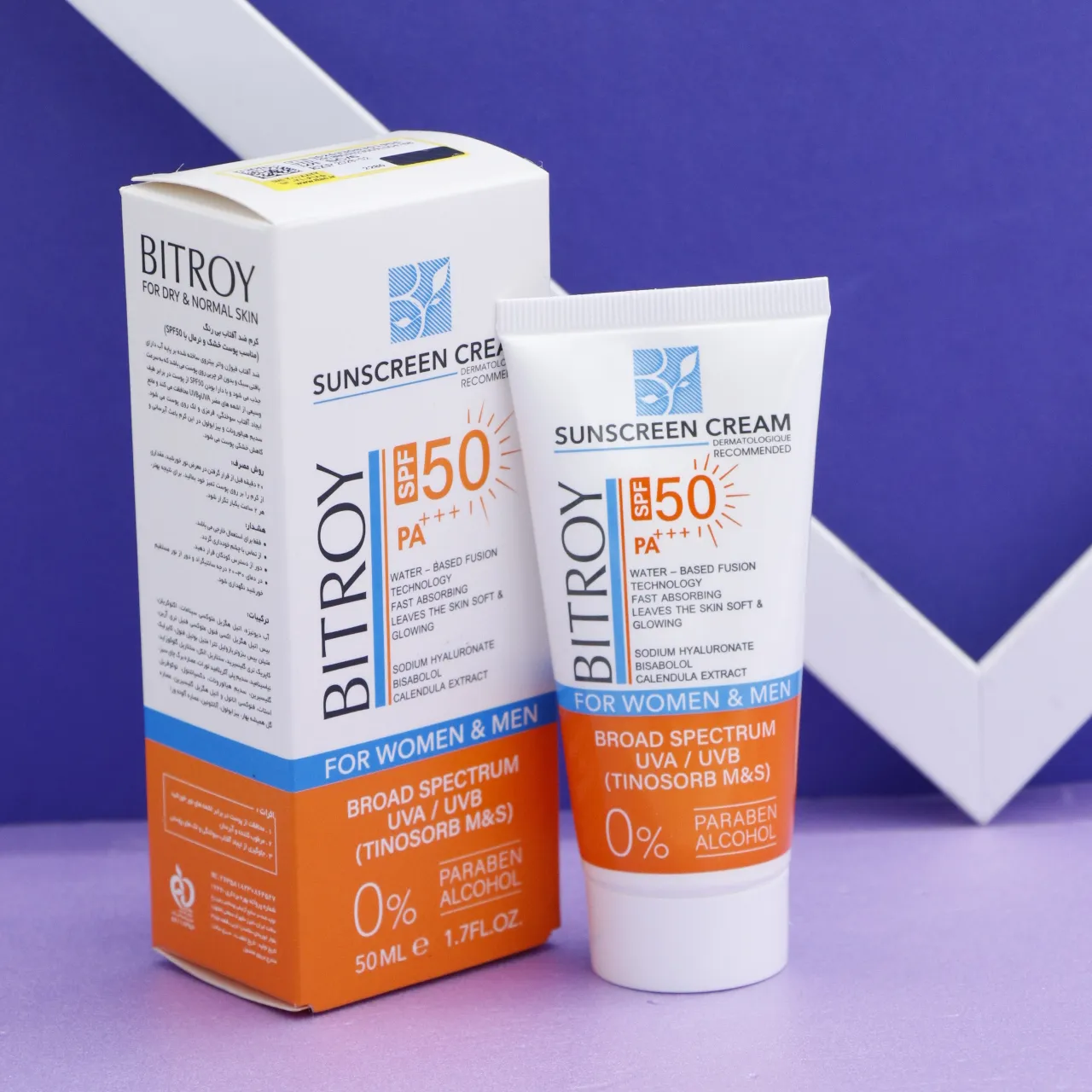 کرم ضدآفتاب بی رنگ بیتروی پوست خشک و نرمال SPF50 حجم 50 میل 92044